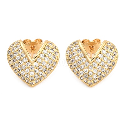 Brass Pave Clear Cubic Zirconia Stud Earrings EJEW-U005-09G-1