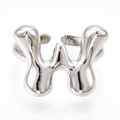 Brass Letter Open Cuff Rings for Women RJEW-G313-01W-P-1