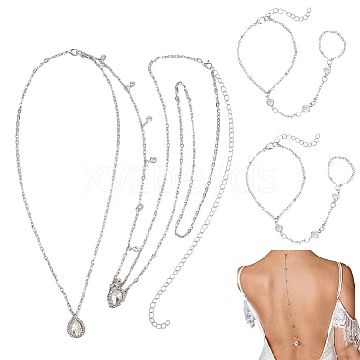 2Pcs Alloy Curb Chain Finger Ring Bracelets for Women BJEW-CY0001-06-1