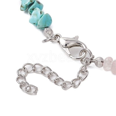 Natural Rose Quartz & Howlite & Green Aventurine Chip Beaded Necklaces NJEW-JN05099-02-1