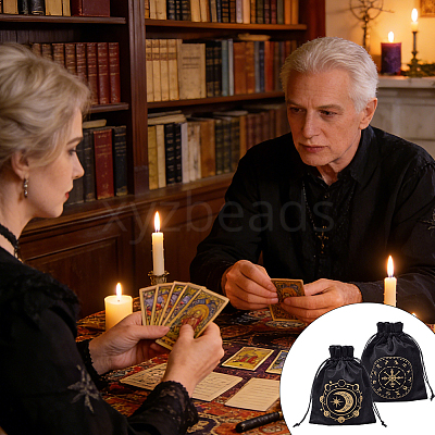2Pcs 2 Styles Printed Velvet Drawstring Storage Bags for Tarot Card ABAG-CN0001-78-1