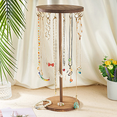 Round Wood Jewelry Necklace Display Organizer Hanging Tower Rack NDIS-TAC0001-01B-1