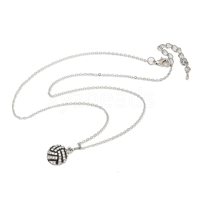 Zinc Alloy Crystal Rhinestone Sport Ball Pendant Cable Chain Necklaces NJEW-U024-01P-04-1