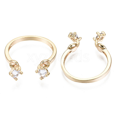 Brass Micro Clear Cubic Zirconia Cuff Finger Rings Setting KK-T056-51G-NF-1