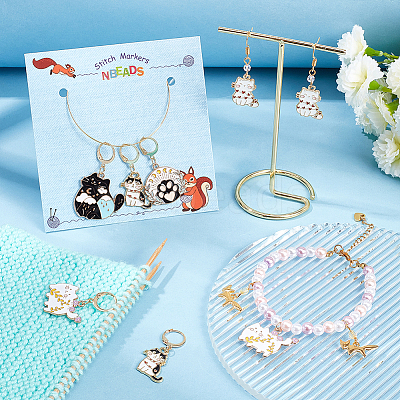 Cat & Paw Print Alloy Enamel Pendant Stitch Markers HJEW-AB00352-1