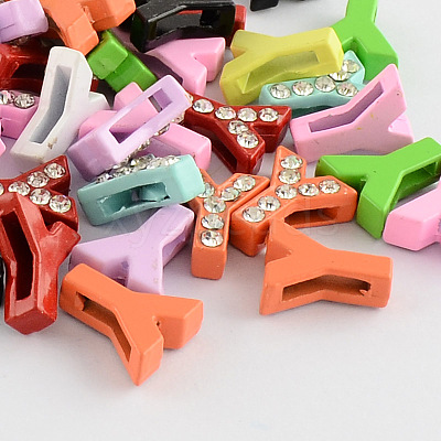 Mixed Color Zinc Alloy Grade A Rhinestone Letter Slide Charms ALRI-S130-Y-1