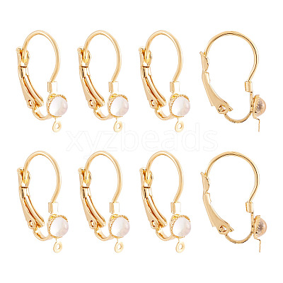 10Pcs Flat Round Brass Glass Leverback Earring Findings KK-TADJ0001-18-1