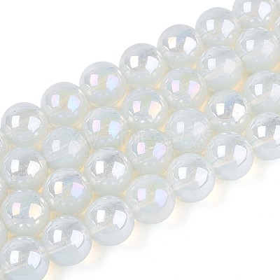 Electroplate Imitation Jade Glass Beads Strands GLAA-T032-J10mm-AB02-1