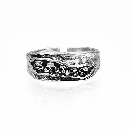 Halloween Alloy Skull Open Cuff Ring for Men Women RJEW-T009-37AS-1