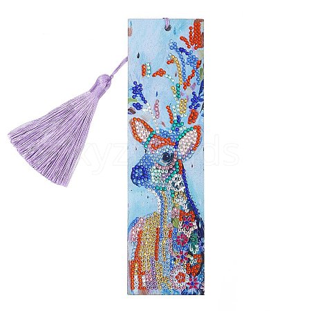 Deer Pattern DIY Diamond Painting Bookmark with Tassel Pendants Kits PW-WGE9DCE-01-1