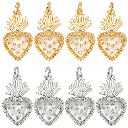 BENECREAT 8Pcs 2 Colors Rack Plating Brass Micro Pave Cubic Zirconia Pendants KK-BC0011-95-1