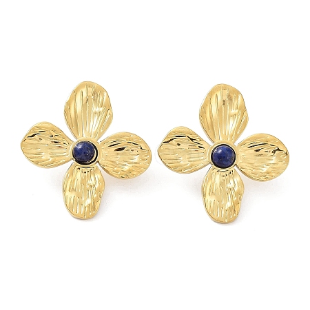 Natural Lapis Lazuli Flower Stud Earrings EJEW-L267-001G-10-1