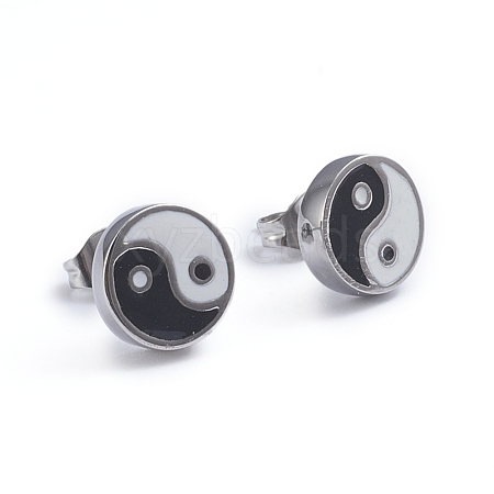 Feng Shui 304 Stainless Steel Stud Earrings EJEW-L248-047P-1