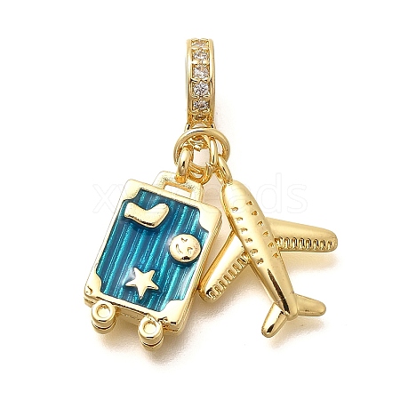 Brass Enamel Airplane & Luggage European Dangle Charms KK-M309-22G-1