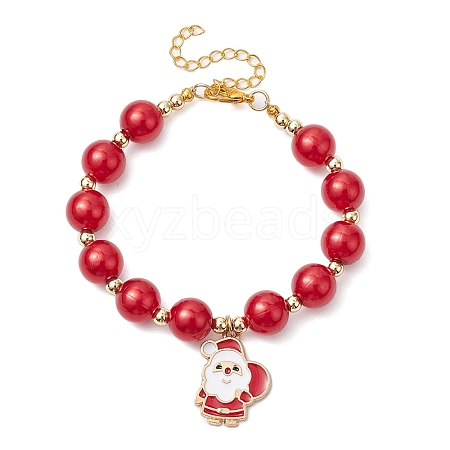 Christmas Theme ABS Plastic Imitation Pearl Link & Charm Bracelets BJEW-JB11115-1