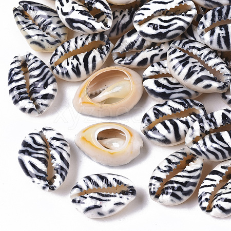 Printed Natural Cowrie Shell Beads SSHEL-R047-01-B01-1