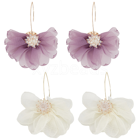 ANATTASOUL 2 Pairs 2 Colors Lace Flower with Crystal Rhinestone Dangle Earrings EJEW-AN0001-20-1