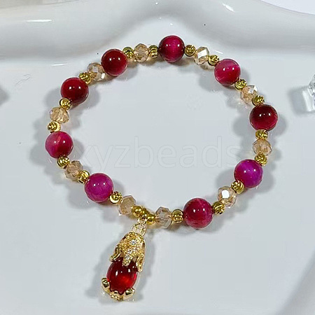 Dyed Natural Tiger Eye Beads Stretch Bracelets FS-WGE9EC2-06-1