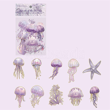 20Pcs 10 Styles Jellyfish PET Waterproof Stickers PW-WG3A630-07-1