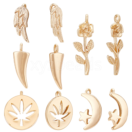 BENECREAT 10Pcs 5 Style Brass Charms KK-BC0009-58-1