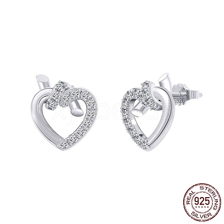Rhodium Plated 925 Sterling Silver Heart Stud Earrings STER-M116-02P-1