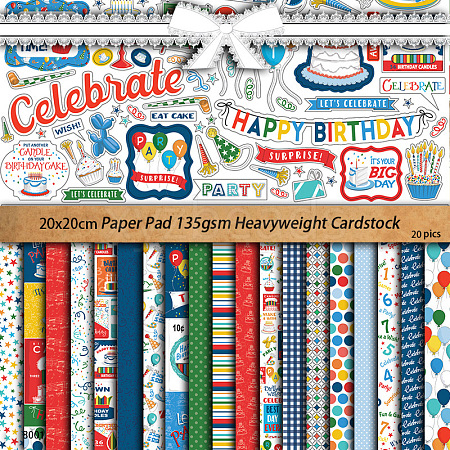 20 Sheets Happy Birthday Scrapbook Paper Pads PW-WG69951-01-1