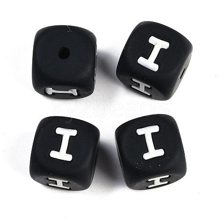 20Pcs Black Cube Letter Silicone Beads 12x12x12mm Square Dice Alphabet Beads with 2mm Hole Spacer Loose Letter Beads for Bracelet Necklace Jewelry Making JX433I-1