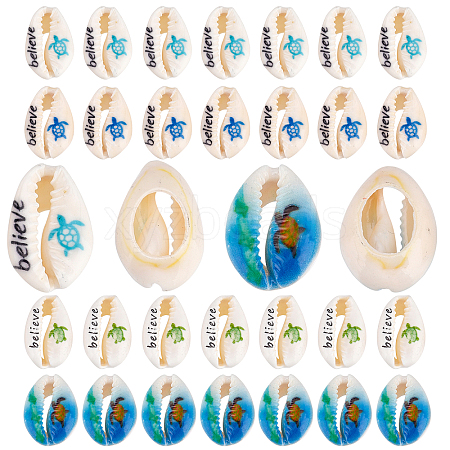 SUNNYCLUE 40Pcs 2 Style Printed Cowrie Shell Beads SHEL-SC0001-21-1