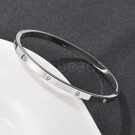 304 Stainless Steel Rhinestone Bangles for Women BJEW-Z092-05P-1