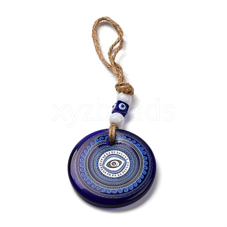 Flat Round with Evil Eye Lampwork Pendant Decoration HJEW-Z005-01H-1