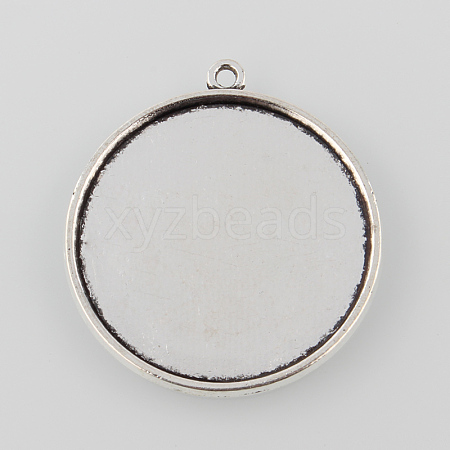 Tibetan Style Antique Silver Alloy Flat Round Pendant Cabochon Settings TIBEP-M022-23AS-1