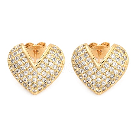 Brass Pave Clear Cubic Zirconia Stud Earrings EJEW-U005-09G-1