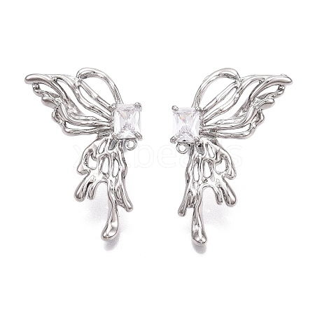 Brass Pave Clear Cubic Zirconia Butterfly Stud Earring Findings KK-N232-450P-1