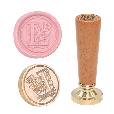 European Style Round Golden Tone Brass Letter Wax Seal Stamps PW-WG011B8-14-1