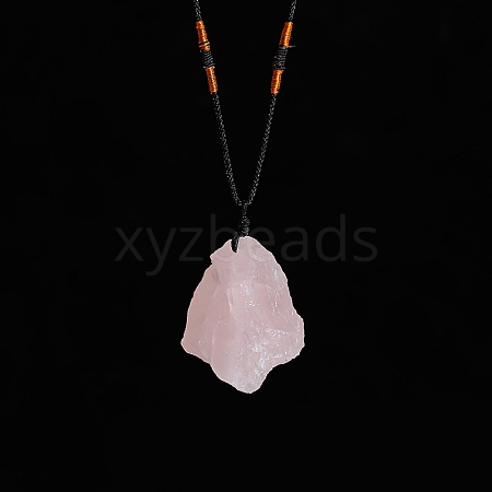 Natural Raw Rose Quartz Nugget Pendant Necklaces PW-WG79580-03-1