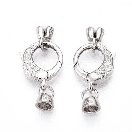 925 Sterling Silver Micro Pave Clear Cubic Zirconia Spring Gate Clasps STER-T008-153P-1