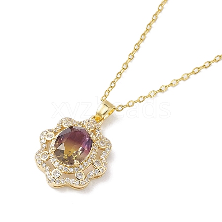 Brass Micro Pave Cubic Zirconia Pendant Necklaces NJEW-C039-04KCG-02-1