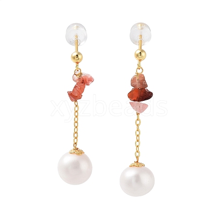 Round Natural Pearl Earrings for Women EJEW-E303-08G-1