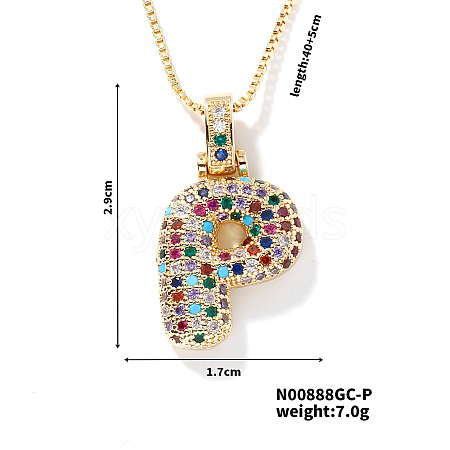 Brass Pave Colorful Cubic Zirconia Letter Pendant Box Chain Necklaces NU0575-16-1