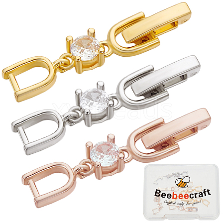 Beebeecraft 9Pcs 3 Colors Brass with Cubic Zirconia Fold Over Clasps ZIRC-BBC0002-68-1