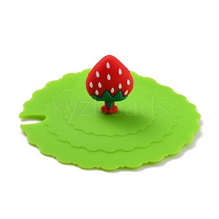 Strawberry Food Grade Silicone Cup Cover Lid AJEW-G031-02B-1