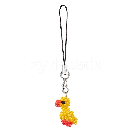 Duck Glass Seed Beads Charms Mobile Straps HJEW-MZ00123-1