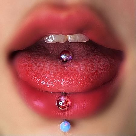 304 Stainless Steel with Acrylic Round Ball Straight Barbell Tongue Rings FS-WG99CB2-03-1