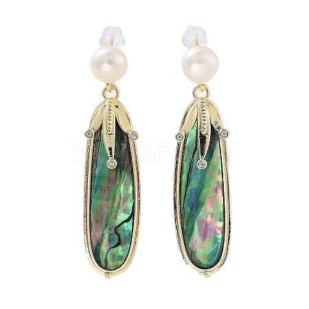 Pearl & Paua Shell Dangle Stud Earrings EJEW-P256-07G-1