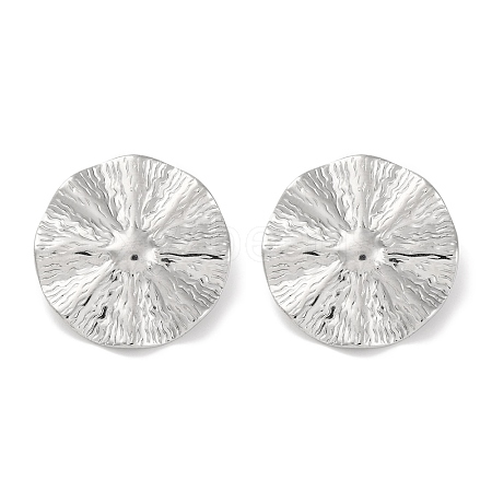 304 Stainless Steel Textured Flat Round with Sun Stud Earrings EJEW-D281-25S-1