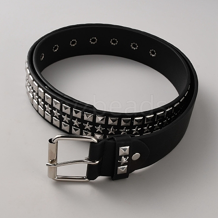 Platinum Square and Star Rivet PU Leather Chain Belts for Jeans AJEW-WH20096-87A-1