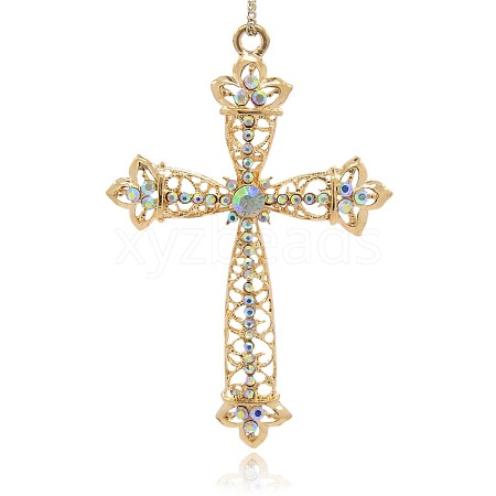 Shining Golden Plated Alloy Rhinestone Cross Big Pendants Necklace Charms RB-J206-28G-1