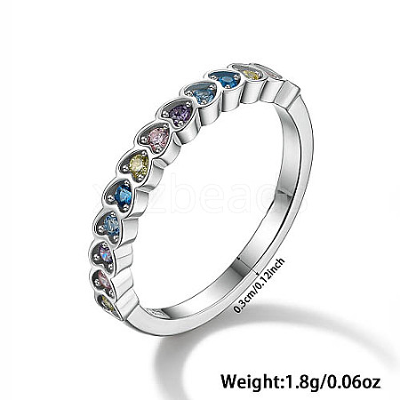 Heart Rhodium Plated Sterling Silver with Colorful Cubic Zirconia Finger Rings for Women ES9944-2-1