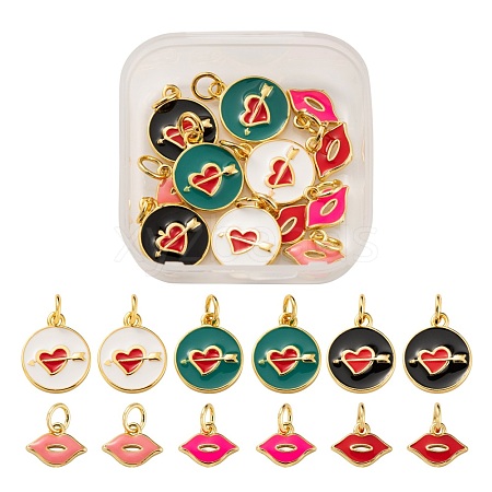 12Pcs 6 Style Golden Plated Brass with Jump Rings Enamel Pendants KK-LS0001-35-1