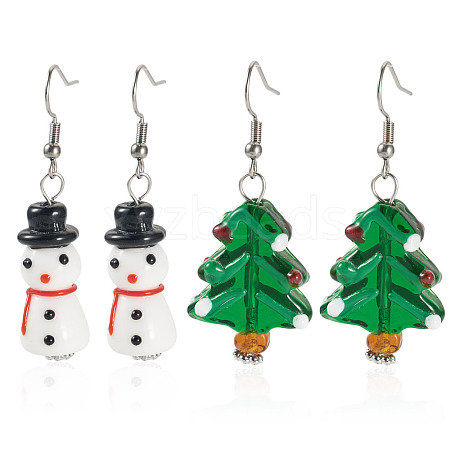 2 Pairs 2 Styles Christmas Theme Glass Dangle Earrings EJEW-TA00701-1